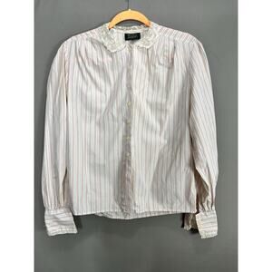 Alcott & Andrews VTG Cotton Button Blouse Pink Cream Sz 8 Coquette Cottage Lace